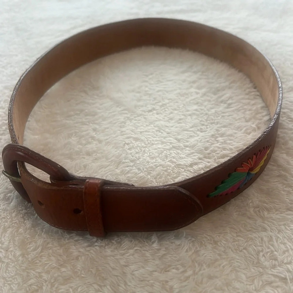 Vintage Women’s Brown Leather Belt Sz L Made USA Hankton 337 Colorful Starbursts - Picture 13 of 16